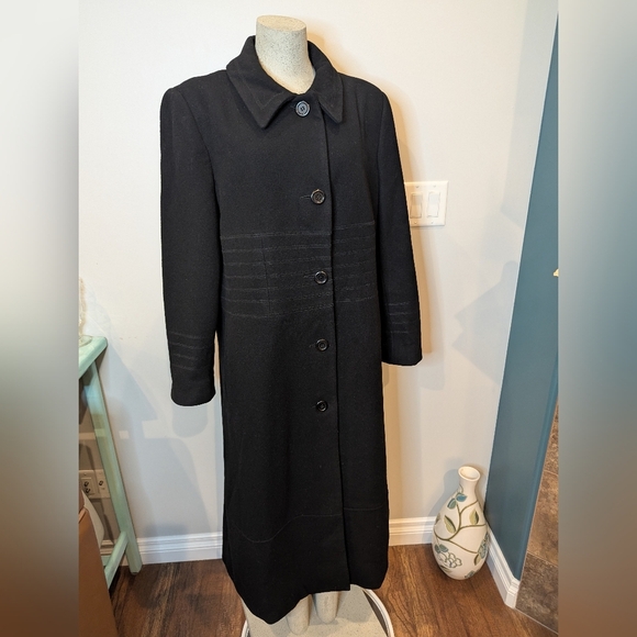 SEQUENCE Women's Black Wool Embroidery Trim Full Length Winter Coat Sz 12/14 - Picture 3 of 9